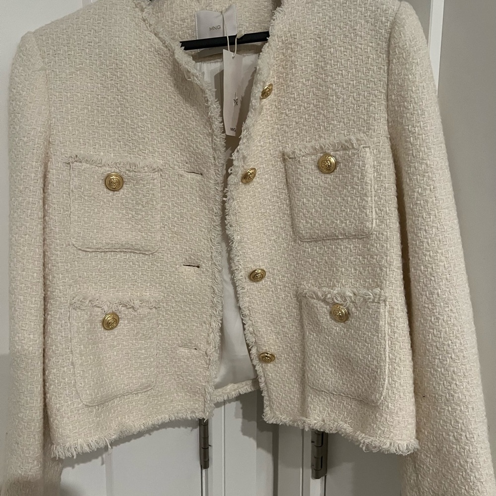 Mango Pocket Tweed Lady Jacket with Gold Buttons